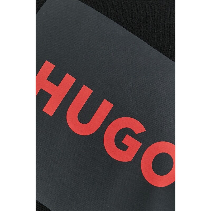Bavlněná mikina HUGO pánská, černá barva, s potiskem