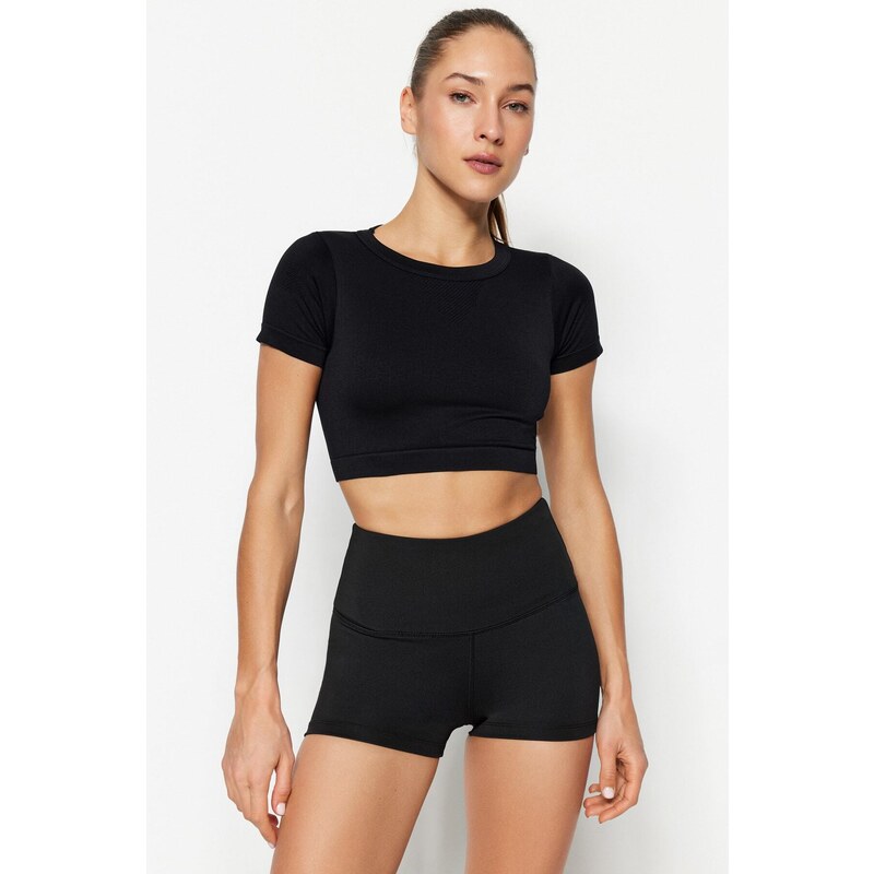 Trendyol Black Recovery Waist Reflexní potisk Detailní Extra Krátké Pletené Sportovní Šortky Legíny