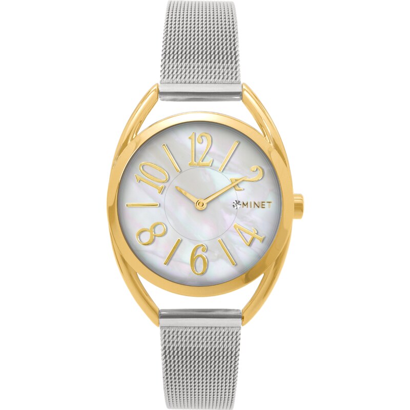 MINET Náramkové stříbrno-zlaté dámské hodinky s čísly ICON GOLD PEARL 78763002