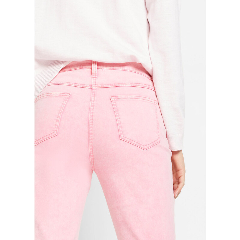 bonprix Zkrácené keprové kalhoty ve vzhledu Used Růžová