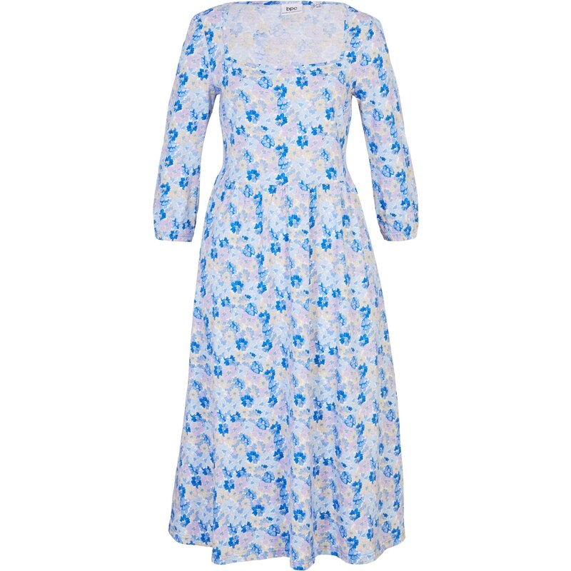 bonprix Midi šaty s kapsami, z bavlny, s hlubokým hranatým výstřihem Modrá