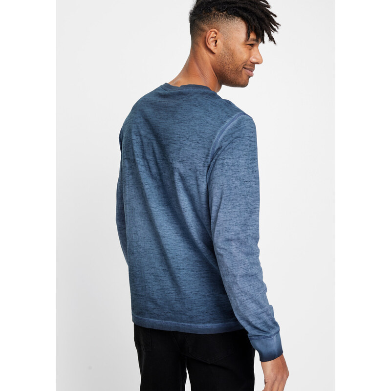 bonprix Henley triko v sepraném vzhledu, dlouhý rukáv, z organické bavlny Modrá