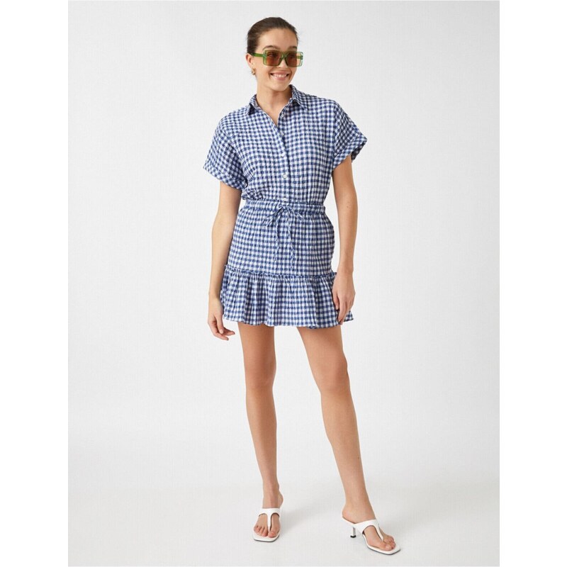 Koton Elastic Waist and Ruffled Mini Checkered Skirt