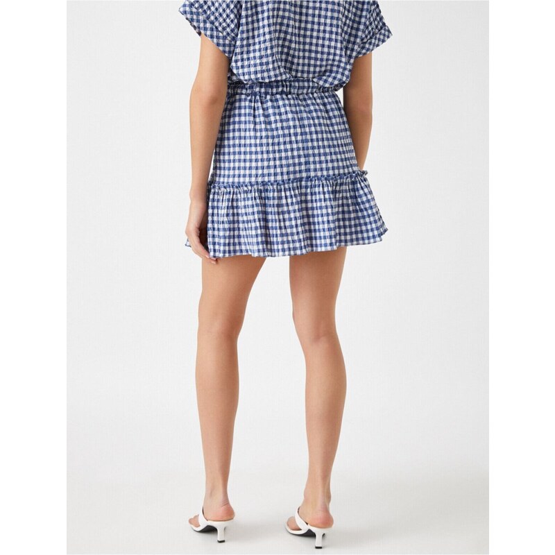 Koton Elastic Waist and Ruffled Mini Checkered Skirt