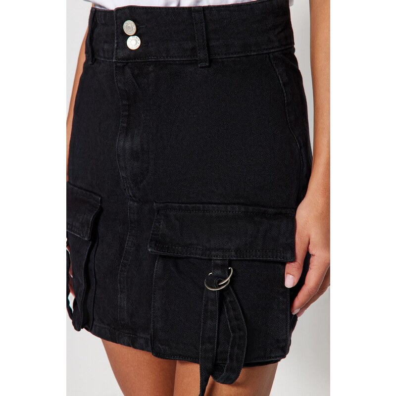 Trendyol Black Cargo Pocket Detailed High Waist Mini Denim Skirt