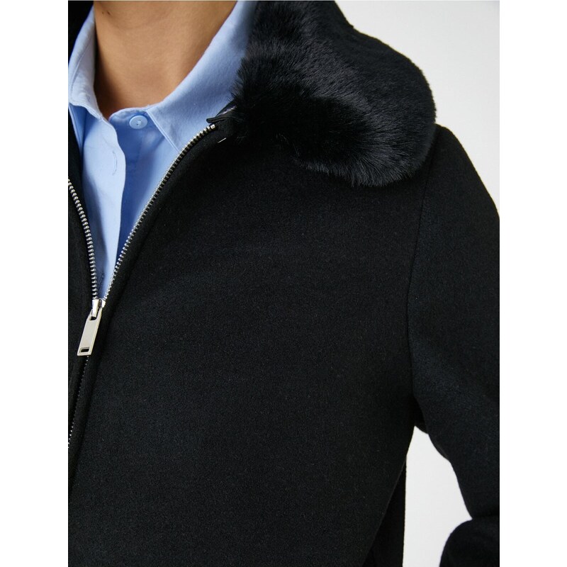 Koton kabát na zip plyšový detail, vlněný.