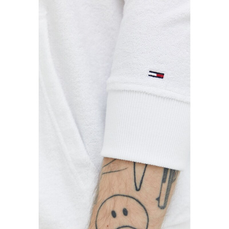 Mikina Tommy Jeans pánská, bílá barva, s kapucí, s aplikací