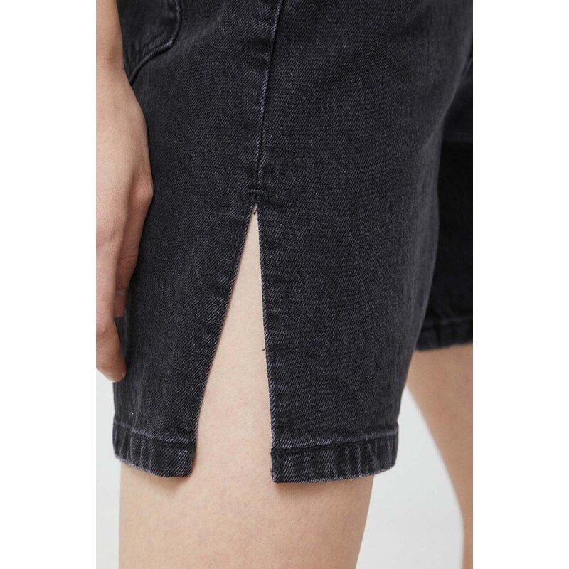 Džínové šortky Abercrombie & Fitch dámské, černá barva, hladké, high waist