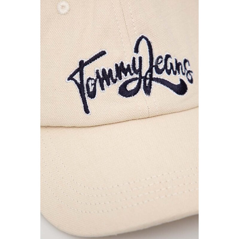 Bavlněná baseballová čepice Tommy Jeans béžová barva, s aplikací