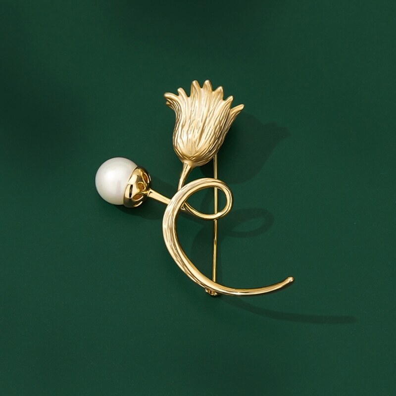 Éternelle Brož s bílou perlou Blanca - tulipán 78778056