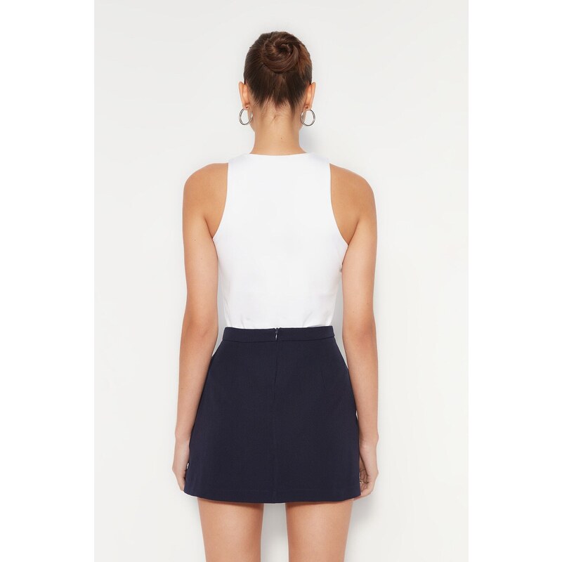 Trendyol Navy Blue Belted Mini Weave Skirt