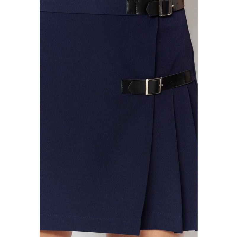 Trendyol Navy Blue Belted Mini Weave Skirt