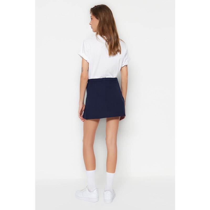 Trendyol Navy Blue Belted Mini Weave Skirt