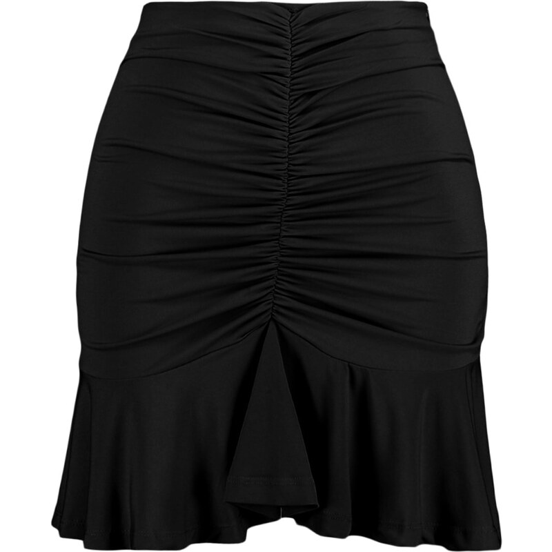 Trendyol Black Ruffle Detailed Skirt With Frills, Mini Elastic Knitted Skirt