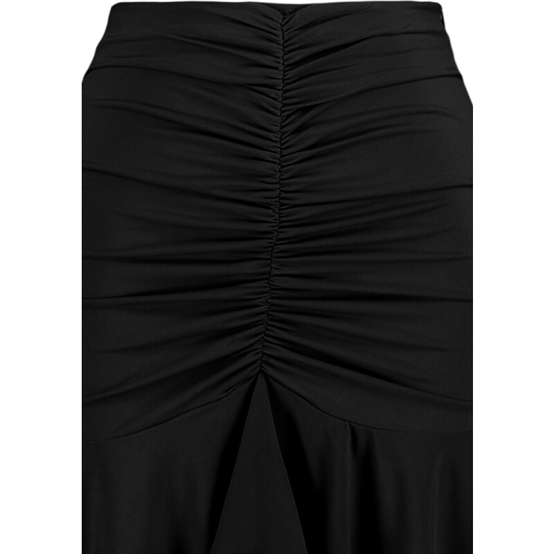 Trendyol Black Ruffle Detailed Skirt With Frills, Mini Elastic Knitted Skirt