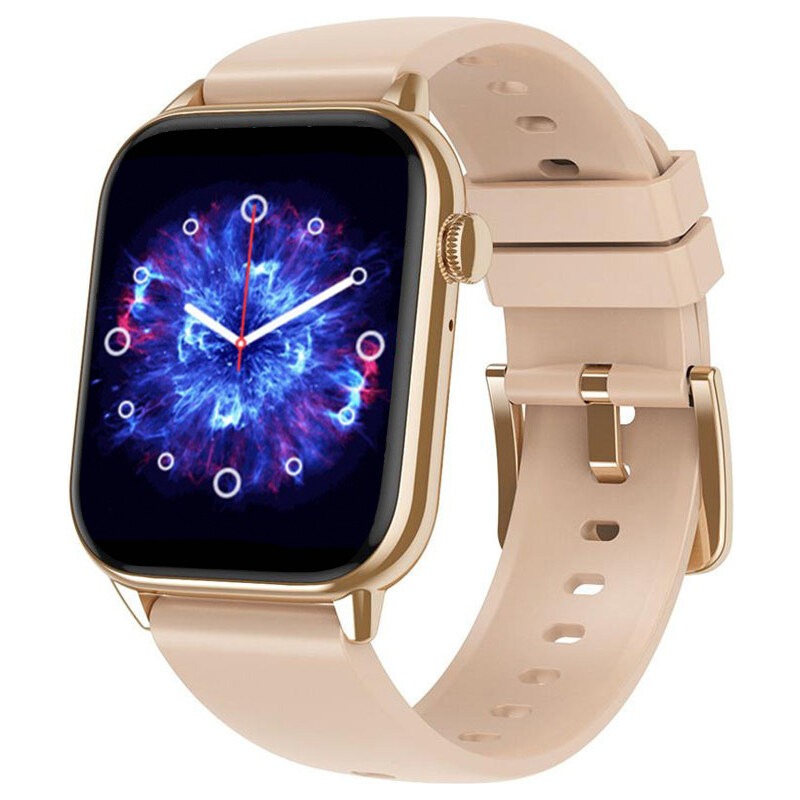 Chytré hodinky Madvell Pulsar s bluetooth voláním a EKG pudrová zlatá s pudrovým silikonovým řemínkem