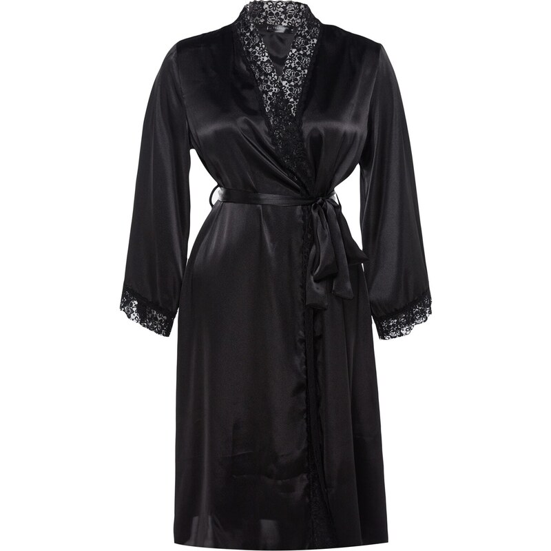 Trendyol Curve Black Plain Satin Dressing Gown