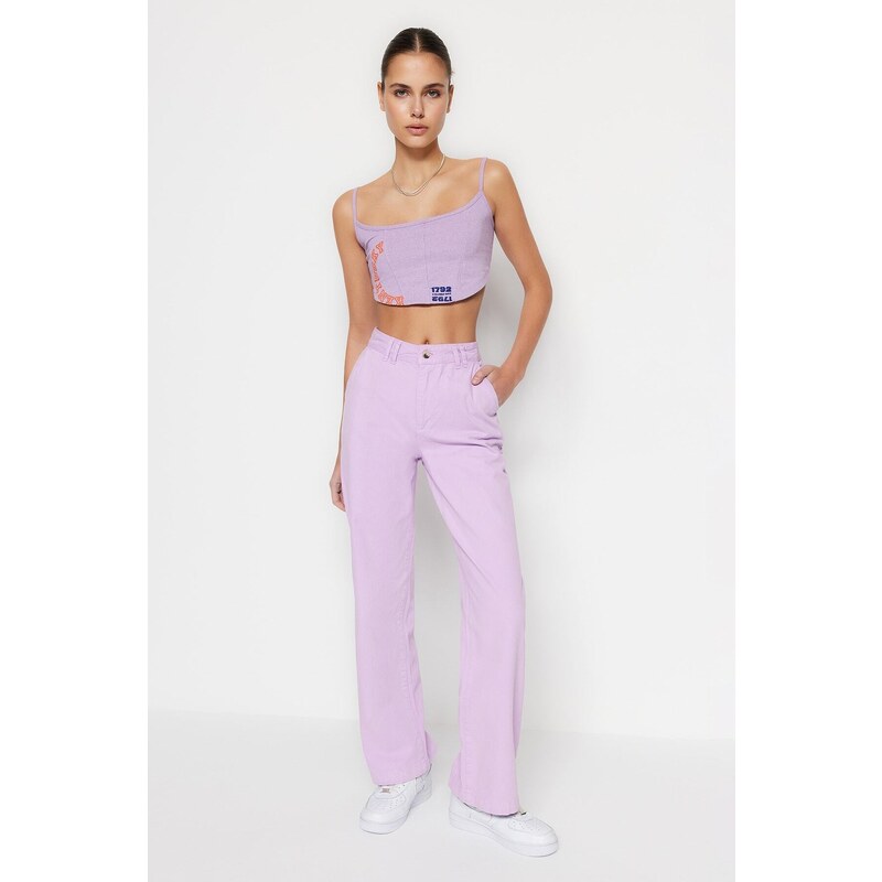 Trendyol Lilac Vysoký pas Široké nohavice Džínové kalhoty 107062997