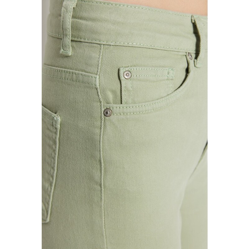 Trendyol Mint High Waist Crop Flare Jeans With Buttons In The Front