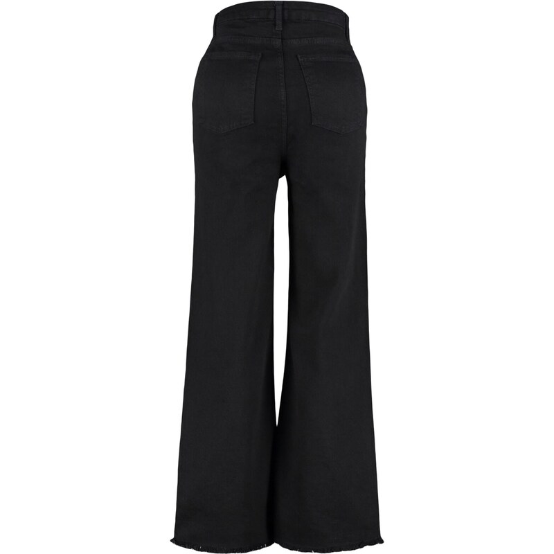 Trendyol Curve Černá vysoká pasová špinavá podšívka Detailní džíny se širokými nohavicemi.