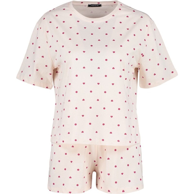 Trendyol Light Pink 100% Cotton Heart Patterned T-shirt-Shorts Knitted Pajamas Set