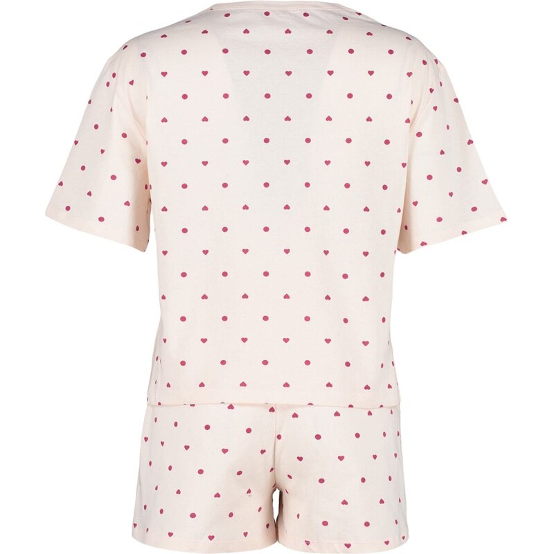 Trendyol Light Pink 100% Cotton Heart Patterned T-shirt-Shorts Knitted Pajamas Set