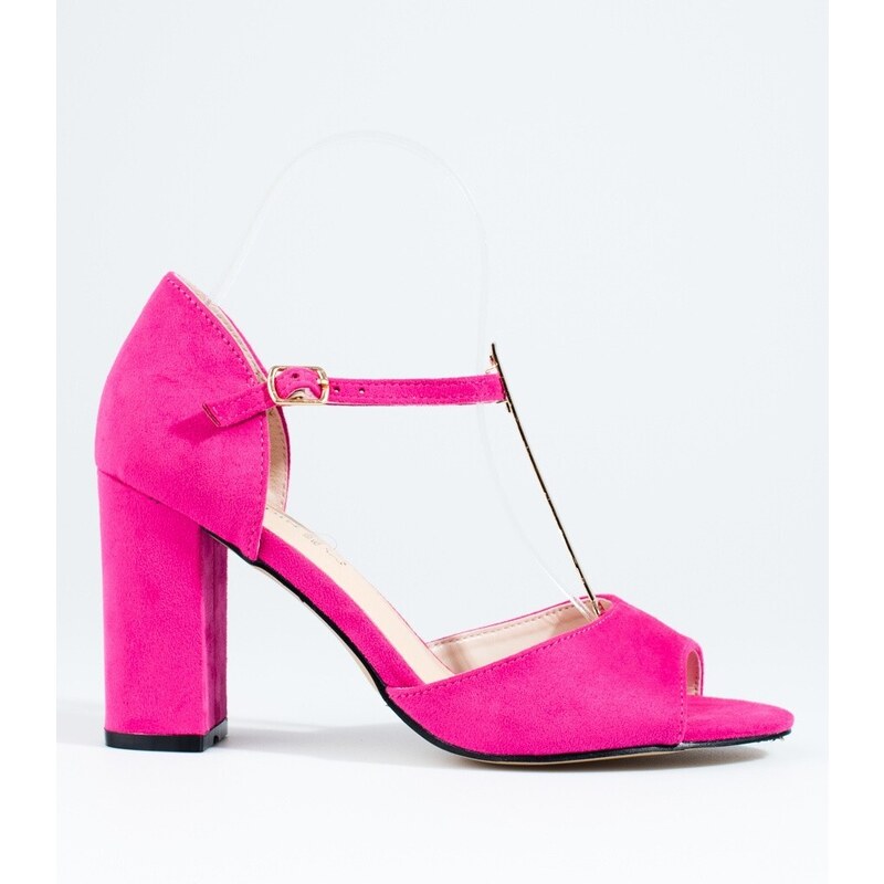 Krásné růžové sandály dámské na širokém podpatku