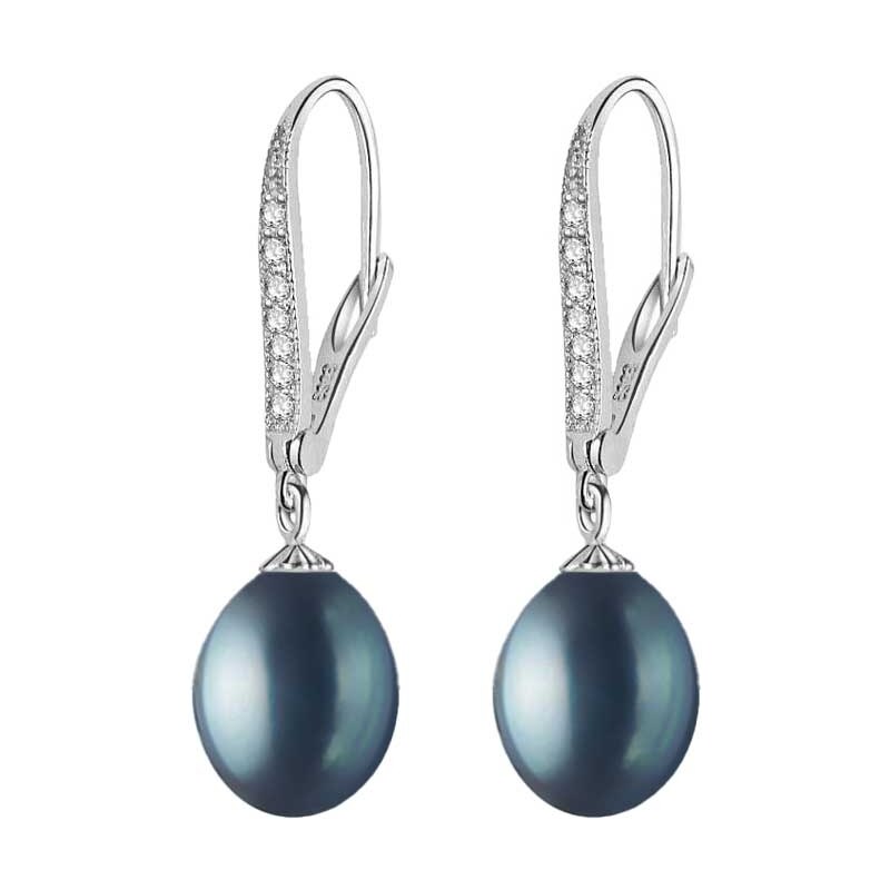 Gaura Pearls Stříbrné náušnice s černou perlou a zirkony Claudia, 78814077