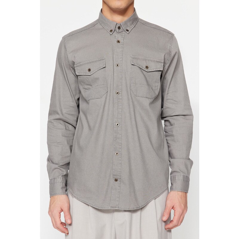 Trendyol Gray Regular Fit Double Pocketed Shirt