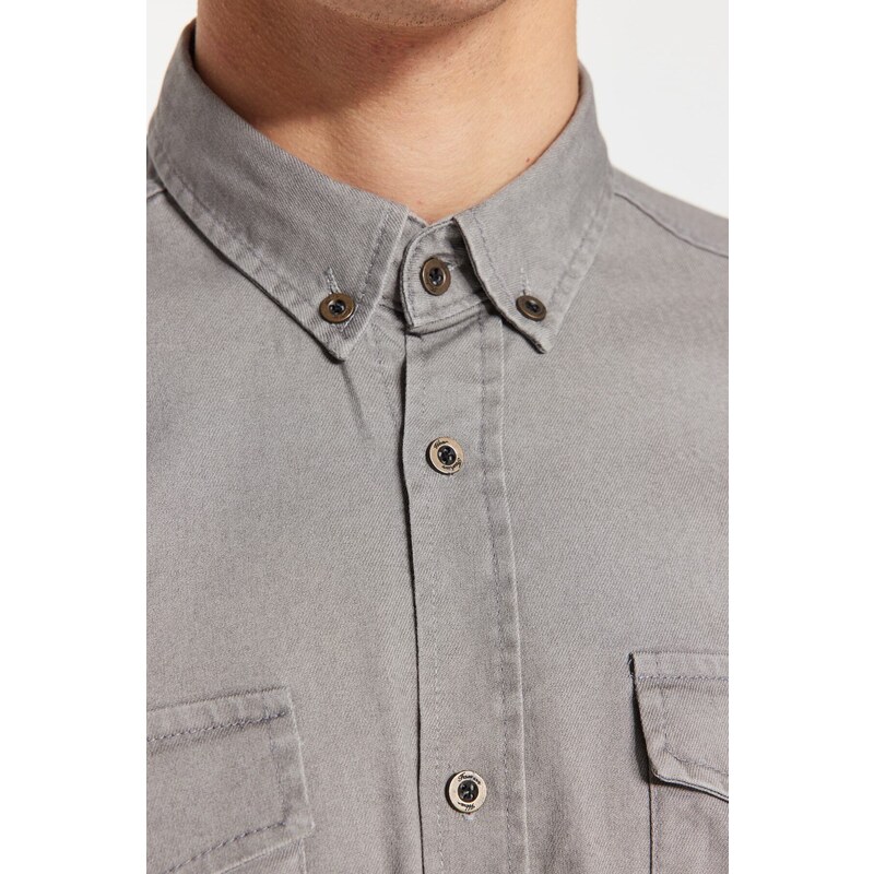 Trendyol Gray Regular Fit Double Pocketed Shirt