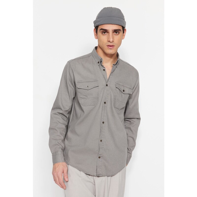 Trendyol Gray Regular Fit Double Pocketed Shirt