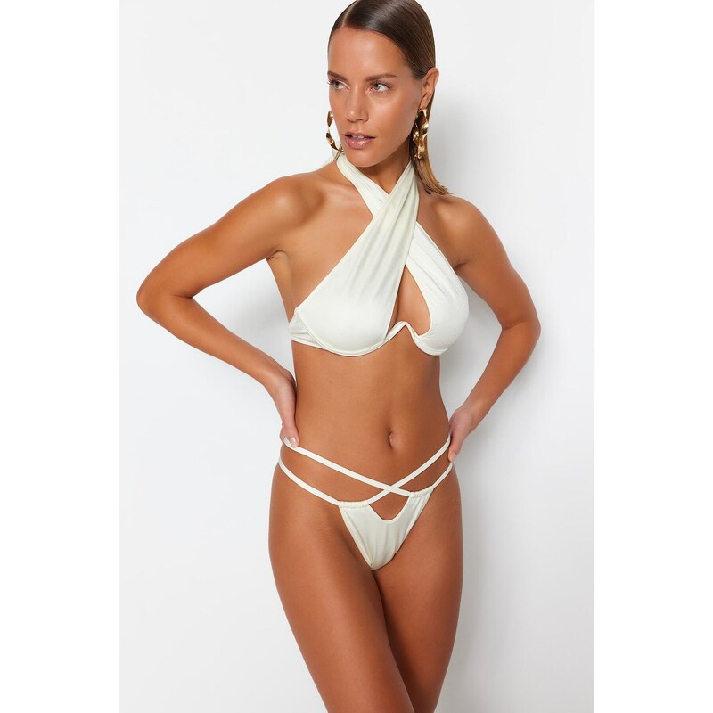 Trendyol Ecru Tunnel High Leg Bikini Bottom