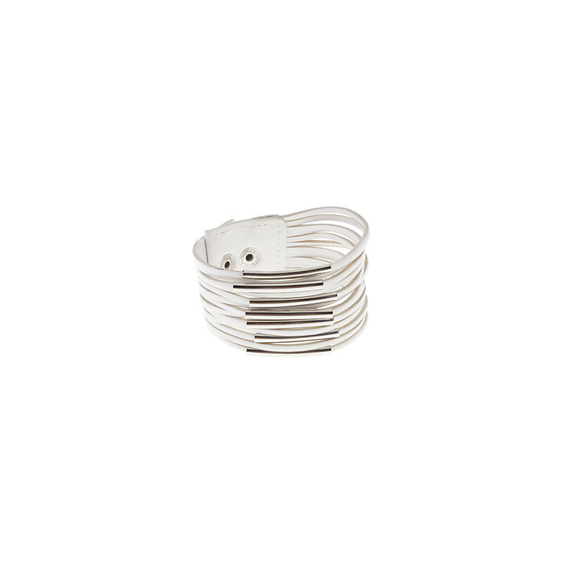 LightInTheBox Multilayer Leather Metal Ring Wide Bracelet(White)