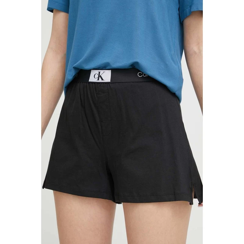 Společenské bavlněné šortky Calvin Klein Underwear černá barva, s potiskem,  high waist - GLAMI.cz