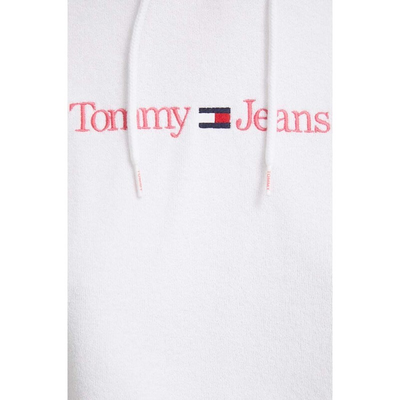 Mikina Tommy Jeans dámská, bílá barva, s kapucí, s aplikací