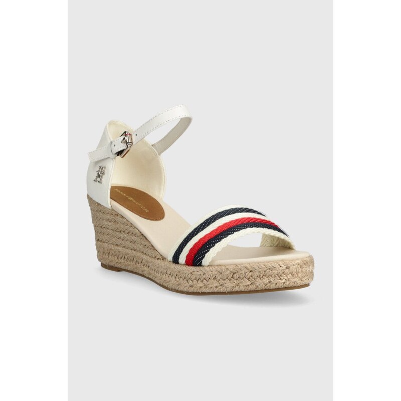 Sandály Tommy Hilfiger MID WEDGE CORPORATE dámské, bílá barva, na klínku