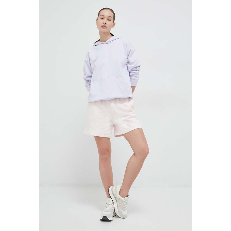 Bavlněné šortky New Balance růžová barva, hladké, high waist