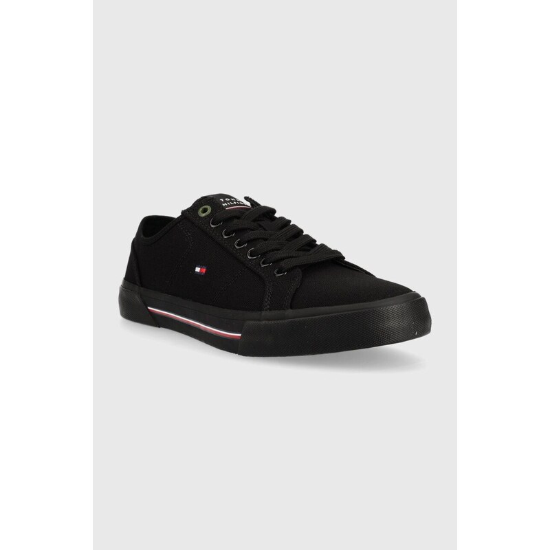 Tenisky Tommy Hilfiger CORE CORPORATE VULC CANVAS pánské, černá barva, FM0FM04560