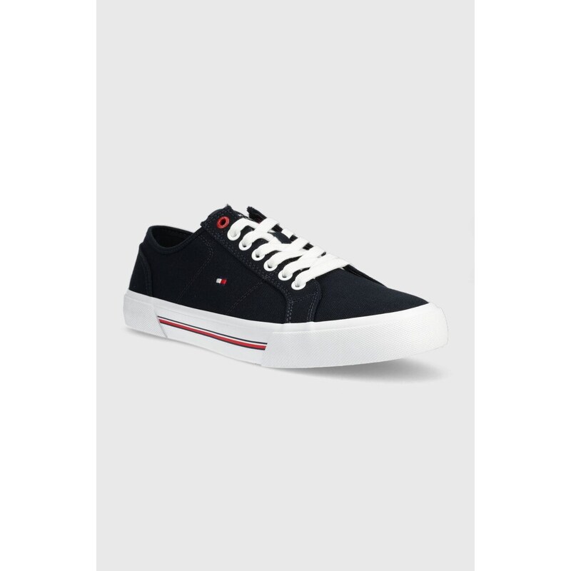 Tenisky Tommy Hilfiger CORE CORPORATE VULC CANVAS pánské, tmavomodrá barva, FM0FM04560