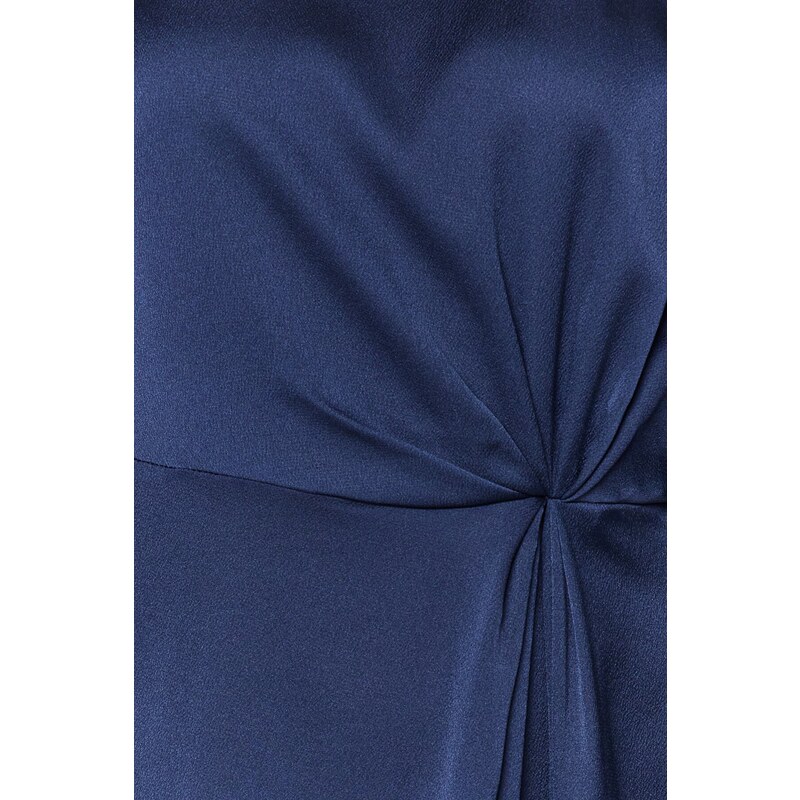 Trendyol Námořnická modrá pas Nabírané saténové večerní šaty