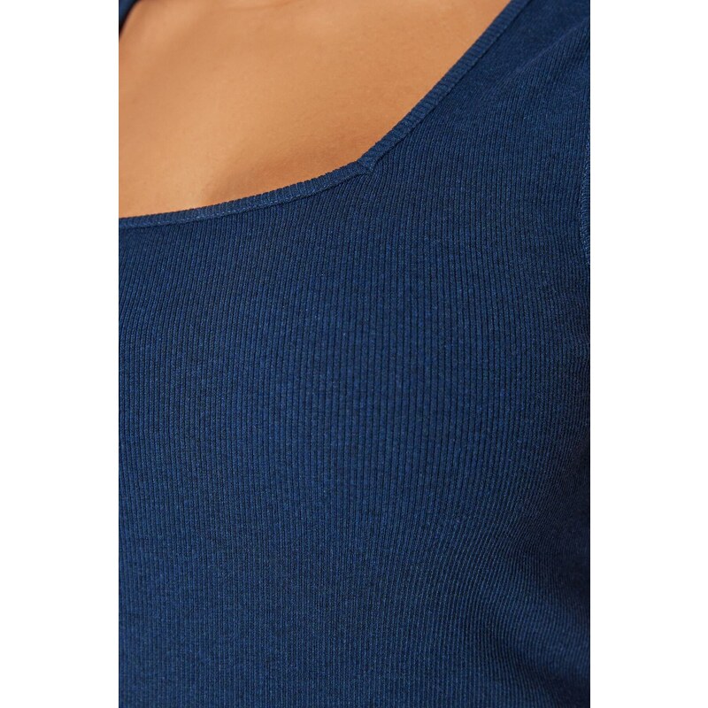 Trendyol Curve Mink-Indigo Basic Ribbed 2-Pack Square Neck Knitted Undershirt