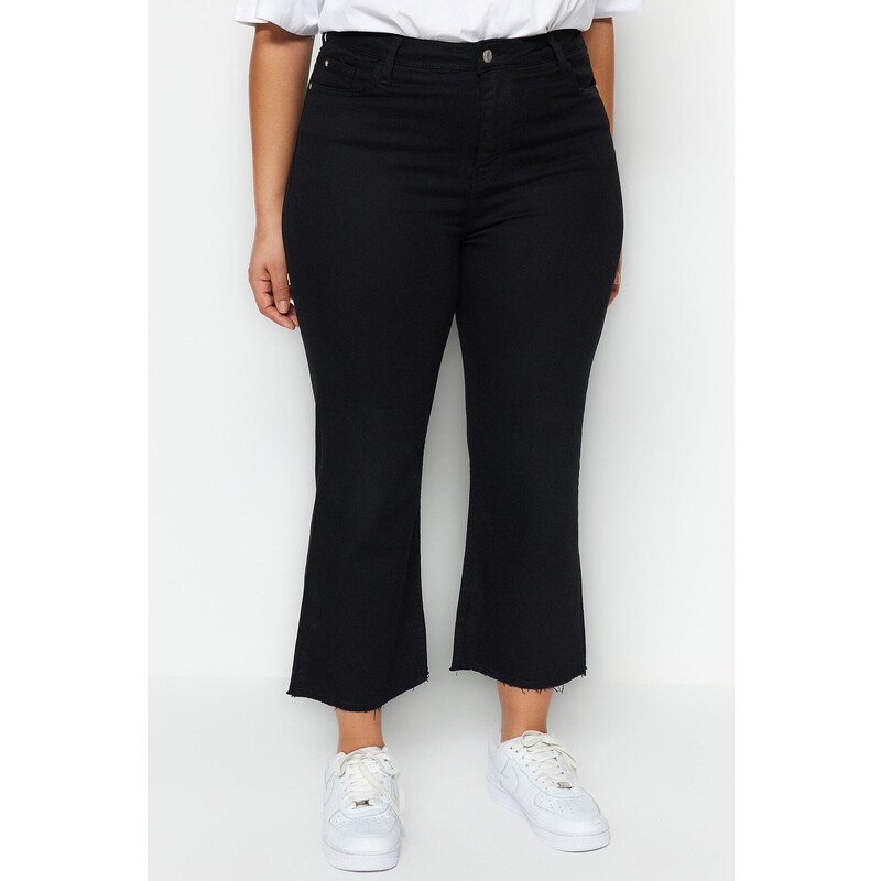 Trendyol Curve Černá bezbarvá džíny s vysokým pasem a nízkými nohavicemi s krátkými nohavicemi culotte fit