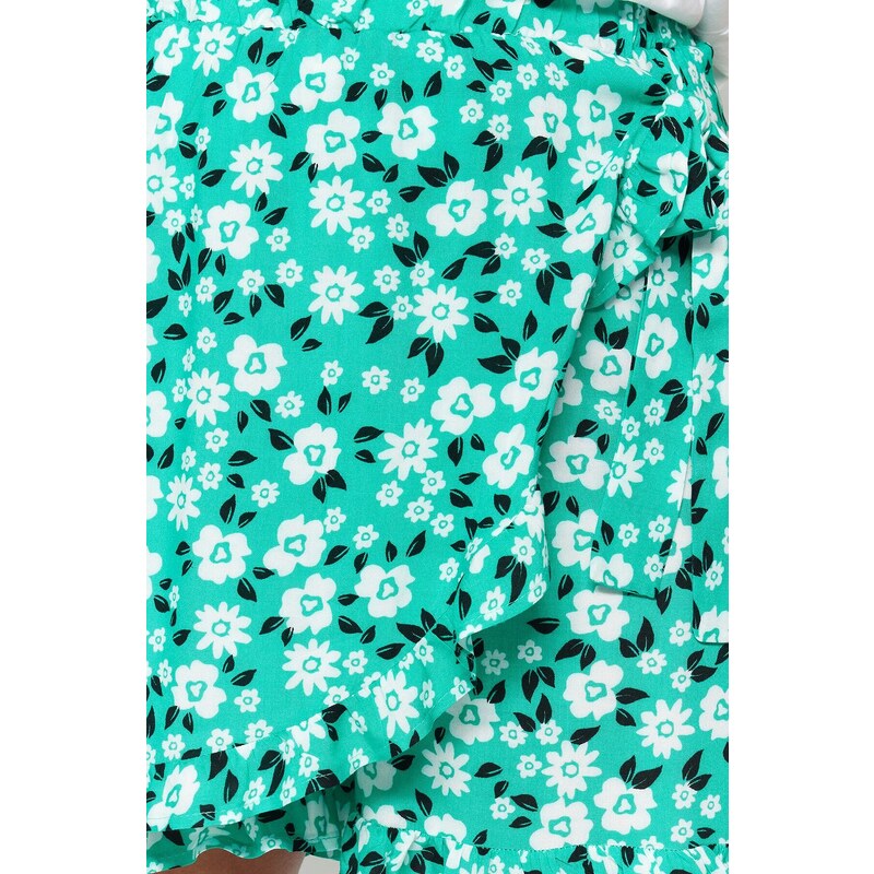 Trendyol Curve Green Floral Pattern Woven Tie Short Skirt