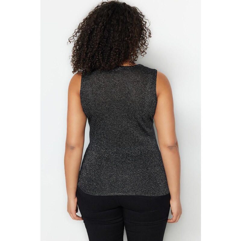 Trendyol Curve Black Wrap-around Fine Tricot Blouse with a Shine