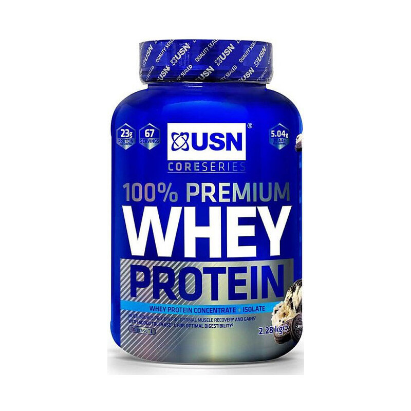 Proteinové prášky USN 100% Whey Protein Premium smetanová sušenka 2.28kg wp18