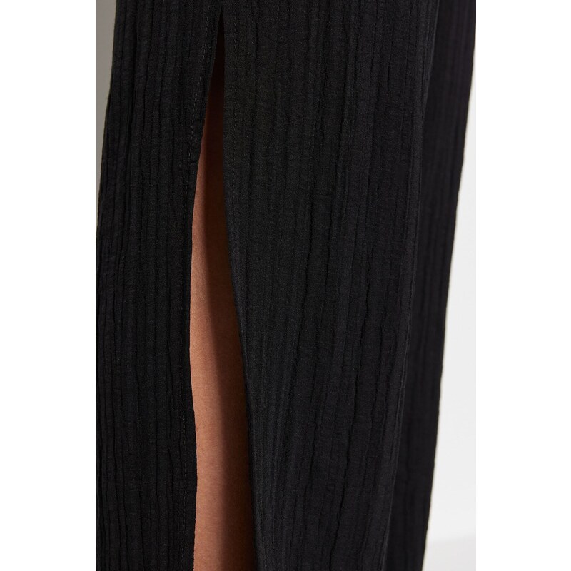 Trendyol Curve Černé tkané kalhoty s vysokým pasem