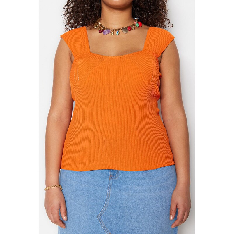 Trendyol Curve Orange Sweetheart Collar Wrapping, Thin Knitwear Blouse