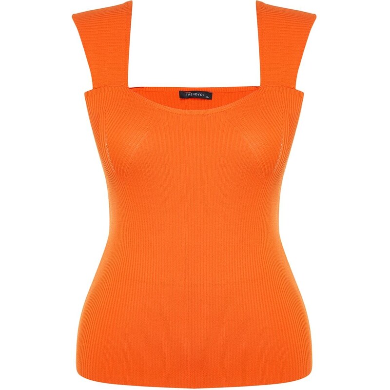 Trendyol Curve Orange Sweetheart Collar Wrapping, Thin Knitwear Blouse