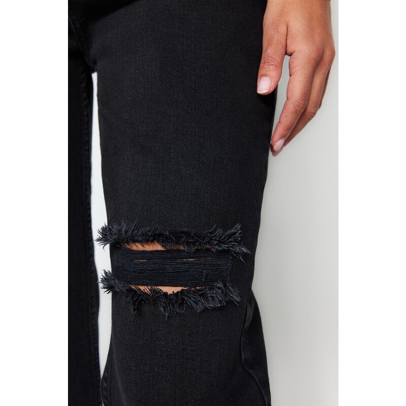 Trendyol černé roztrhané džíny s vysokým pasem
