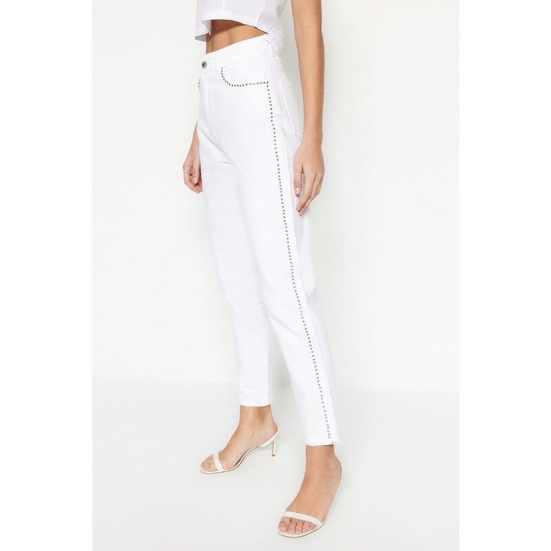 Trendyol White Trocked High Waist Mom Jeans